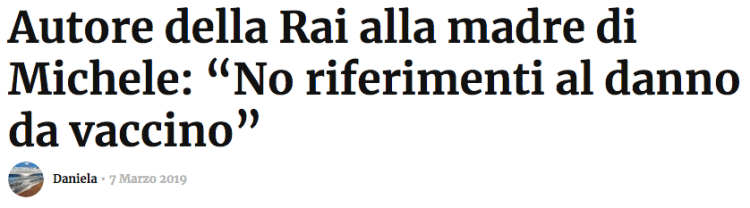 Autore RAI vieta danni da vaccino