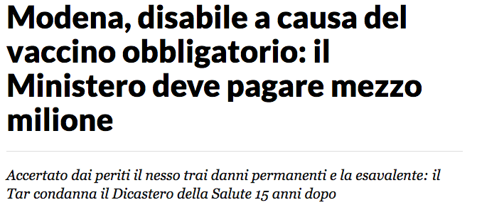 Danneggiato da vaccino su Repubblica