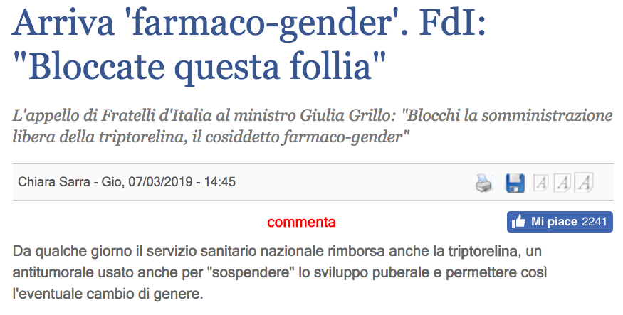 Triptorelina mututabile per disforia