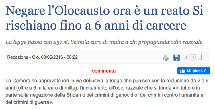 Negare l'olocausto è reato