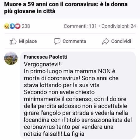 Donna coronavirus morta fake
