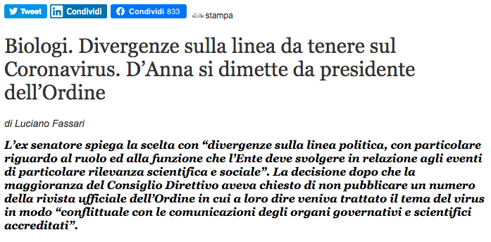 Dimissioni dott. Vincenzo D'Anna