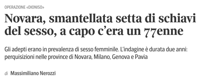 Smantellata psico setta Novara